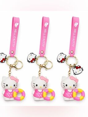 Hello Kitty Keychain Set of 3 Pink Silicone Strap Bag Charm Kawaii Sanrio